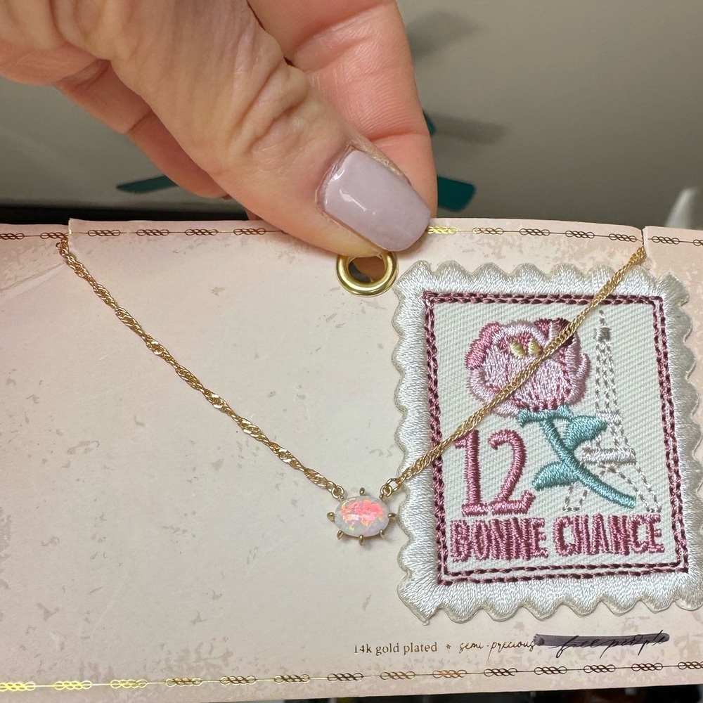 Free People 14k gold plated plated semi precious fire opal necklacec